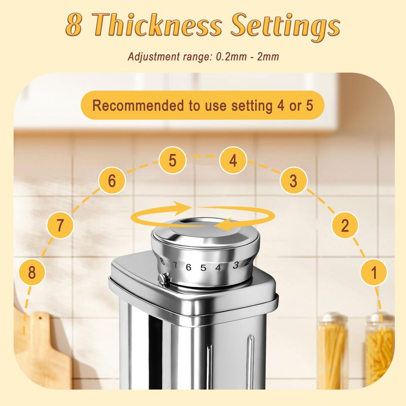NEVKU Pasta Roller Attachment for KitchenAid Stand Mixer, Stainless steel Pasta Roller Attachment with 8 Adjustable thickness knob, Stainless Steel Pasta Maker accessory Machine - Image 3
